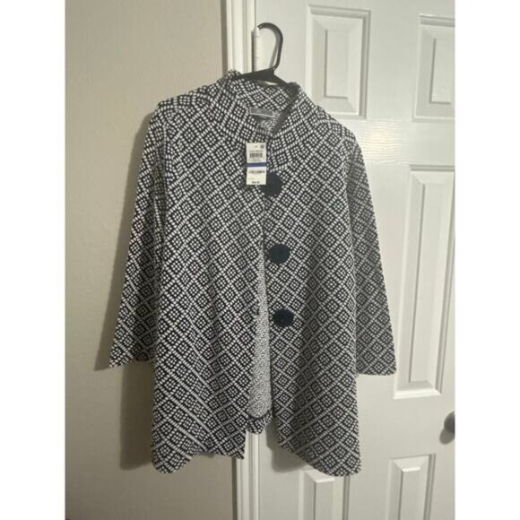 NWT JM Collection Women’s 3 button printed business casual Navy Jacket Size XL - Picture 1 of 10